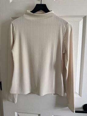 Ribbed Long-Sleeve Mock Neck Top - Cream
